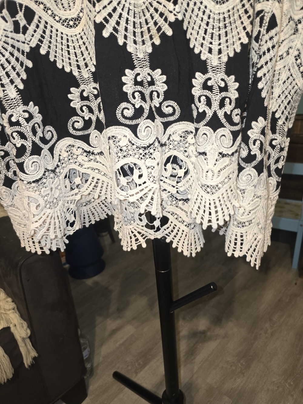 Black Tunic with Cream Lace Embroidery - Women - Picture 11 of 14
